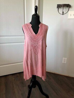 Emma G Women's Pink Embroidered Sleeveless Top size XL